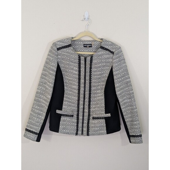 Karl Lagerfeld Women Tweed Blazer Black Panel Slimming Long Sleeve Jacket Sz 14 - Picture 1 of 9